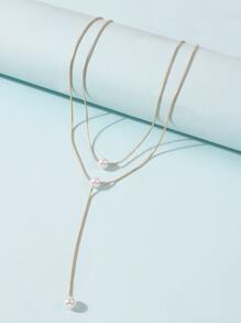 2入組人造珍珠裝飾Y形垂墜式項鏈