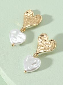 Bông tai thả trái tim bằng ngọc trai giả - Vàng - Xem 2