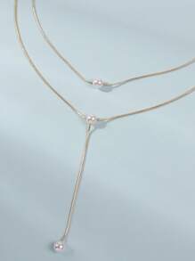 2入組人造珍珠裝飾Y形垂墜式項鏈