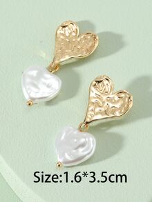 Bông tai thả trái tim bằng ngọc trai giả - Vàng - Xem 3