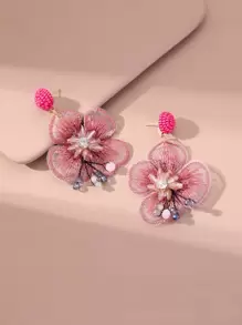 Crystal Decor Flower Drop Earrings - Multicolor - View 2