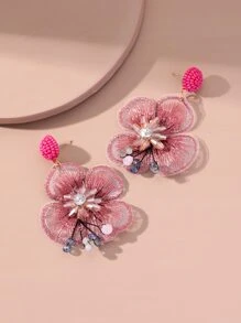 Crystal Decor Flower Drop Earrings - Multicolor - View 5