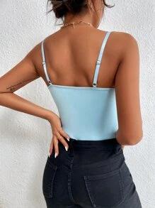 SHEIN Allurite 網紗拼接睫毛蕾絲吊帶連體衣 - 淺藍色 - 查看 2