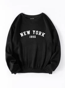 SHEIN EZwear Letter Graphic Thermal Pullover - Black - View 1