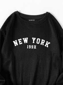 SHEIN EZwear Letter Graphic Thermal Pullover - Black - View 4