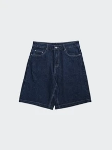 INFLATION Men Wide Leg Denim Shorts - Dark Wash - View 3