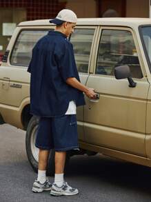 INFLATION Men Wide Leg Denim Shorts - Dark Wash - View 4