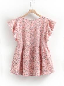 Flirla Blusa con estampado floral de manga mariposa - Rosa - Ver 2