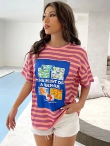 Áo thun nữ Sọc Slogan Giải trí - Nhiều màu - Xem 5