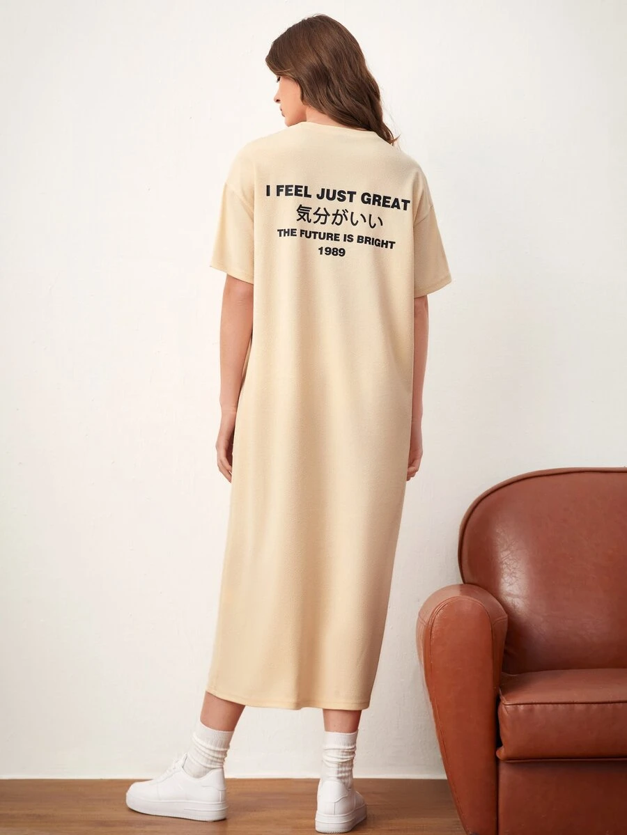 Mulvari Japanese Letter Graphic Drop Shoulder Tee Dress
