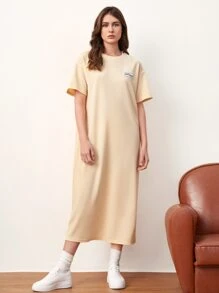 Mulvari Japanese Letter Graphic Drop Shoulder Tee Dress - Apricot - View 3