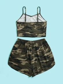 SHEIN 青少年女孩迷彩圖案吊帶上衣和短褲套裝 - 彩色 - 查看 2