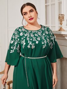 Al Najma Đầm Plus Size Hoa Boho - Màu xanh lá cây đậm - Xem 3