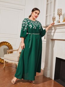 Al Najma Đầm Plus Size Hoa Boho - Màu xanh lá cây đậm - Xem 5