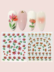 兩張花卉圖案美甲貼紙 - 彩色 - 查看 1