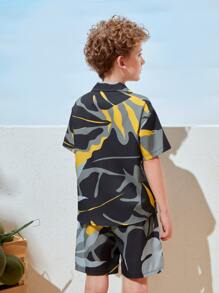 SHEIN 男孩1入組圖案印花襯衫和1入組短褲 - 彩色 - 查看 3