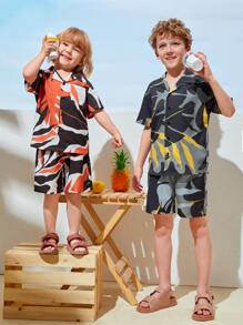 SHEIN 男孩1入組圖案印花襯衫和1入組短褲 - 彩色 - 查看 4