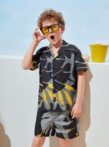 SHEIN 男孩1入組圖案印花襯衫和1入組短褲 - 彩色 - 查看 5