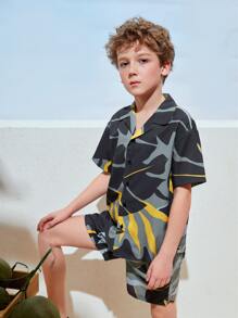 SHEIN 男孩1入組圖案印花襯衫和1入組短褲 - 彩色 - 查看 8