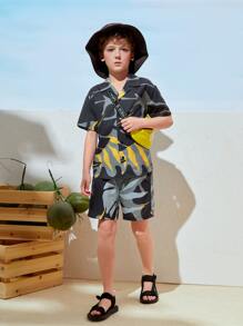 SHEIN 男孩1入組圖案印花襯衫和1入組短褲 - 彩色 - 查看 7