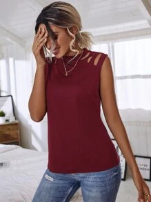 Keyhole Back Cutout Detail Tank Top - Burgundy - View 4