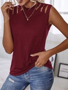 Keyhole Back Cutout Detail Tank Top - Burgundy - View 7