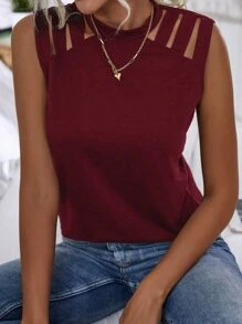 Keyhole Back Cutout Detail Tank Top - Burgundy - View 3