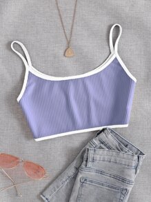 SHEIN Unity Áo hai dây Gân đan Tương phản ràng buộc màu trơn Boho - Màu Lilac Tím - Xem 1