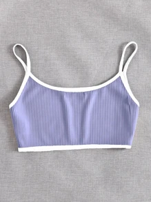 SHEIN Unity Áo hai dây Gân đan Tương phản ràng buộc màu trơn Boho - Màu Lilac Tím - Xem 2