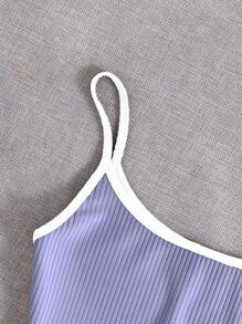 SHEIN Unity Áo hai dây Gân đan Tương phản ràng buộc màu trơn Boho - Màu Lilac Tím - Xem 4