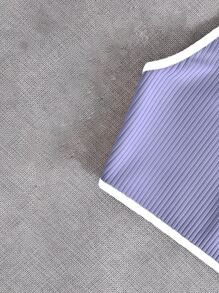 SHEIN Unity Áo hai dây Gân đan Tương phản ràng buộc màu trơn Boho - Màu Lilac Tím - Xem 5