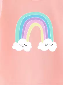 SHEIN 少女時尚休閒萌趣卡通字母印花短袖圓領T恤，三件套裝 - 彩色 - 查看 6