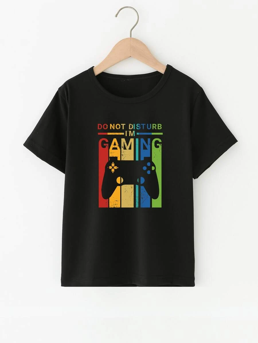 SHEIN Boys Gamepad & Letter Graphic Tee - Black - View 1