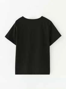 SHEIN Girls 1pc Sun & Moon Print Tee - Black - View 2