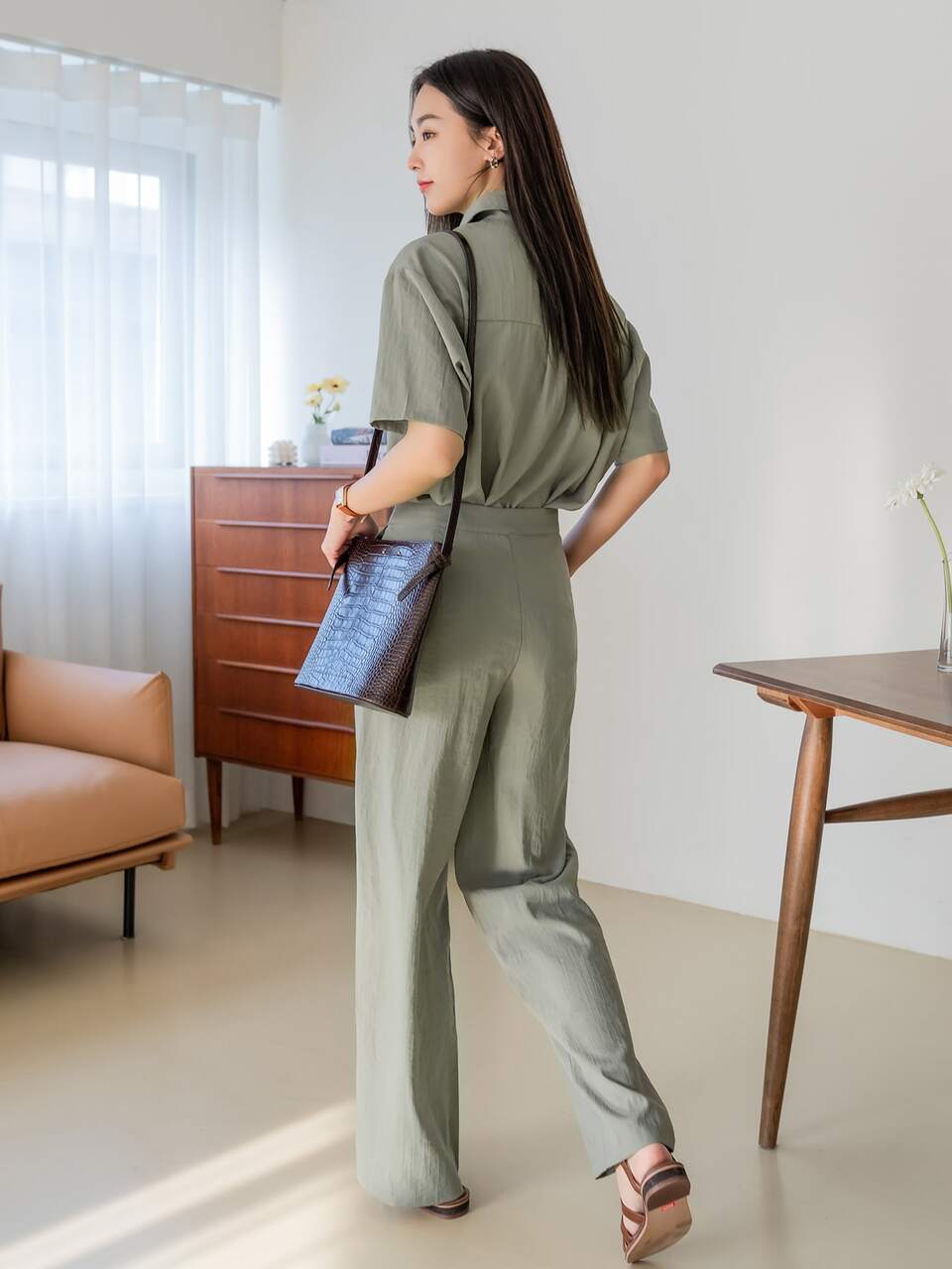 2pcs Set Women's Business Casual Solid Color Shirt And Pants Lounge Sets For Women Short Sets For Women