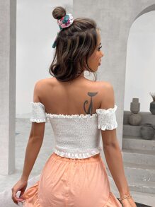 Soleia 上身打攬褶邊一字肩短款上衣 - 白色 - 查看 2