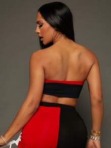 SHEIN SXY Letter Graphic Hanky Hem Tube Top & Colorblock Drawstring Shorts - Multicolor - View 3