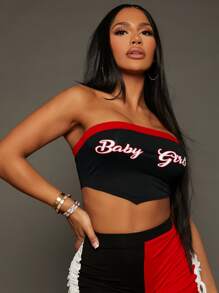 SHEIN SXY Letter Graphic Hanky Hem Tube Top & Colorblock Drawstring Shorts - Multicolor - View 6