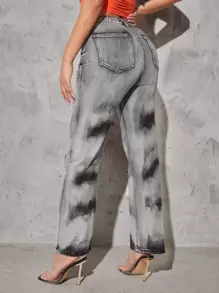 SHEIN 高腰直筒牛仔褲 - 灰色 - 查看 2