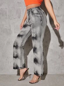 SHEIN 高腰直筒牛仔褲 - 灰色 - 查看 3