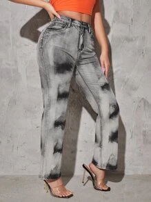 SHEIN 高腰直筒牛仔褲 - 灰色 - 查看 4