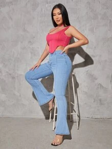 SHEIN Jeans bootcut unicolor - Lavado ligero - Ver 1