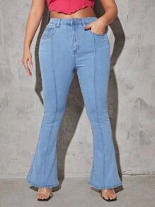 SHEIN Jeans bootcut unicolor - Lavado ligero - Ver 3