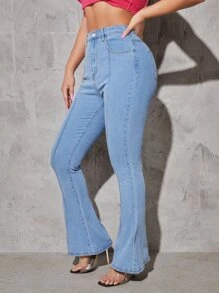 SHEIN Jeans bootcut unicolor - Lavado ligero - Ver 4