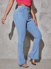 SHEIN Jeans bootcut unicolor - Lavado ligero - Ver 5