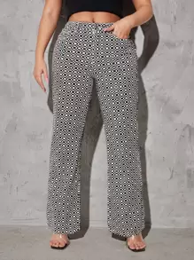 SHEIN 幾何印花靴型褲