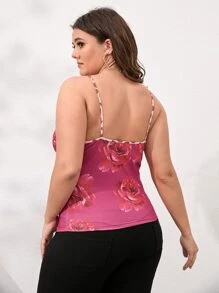 SHEIN Clasi Top de tirantes con estampado floral con cordón delantero - Rosa Fucsia - Ver 2