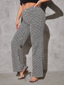 SHEIN 幾何印花靴型褲