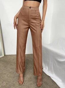 RueChic High Waist Seam Detail Trousers - Khaki - View 1