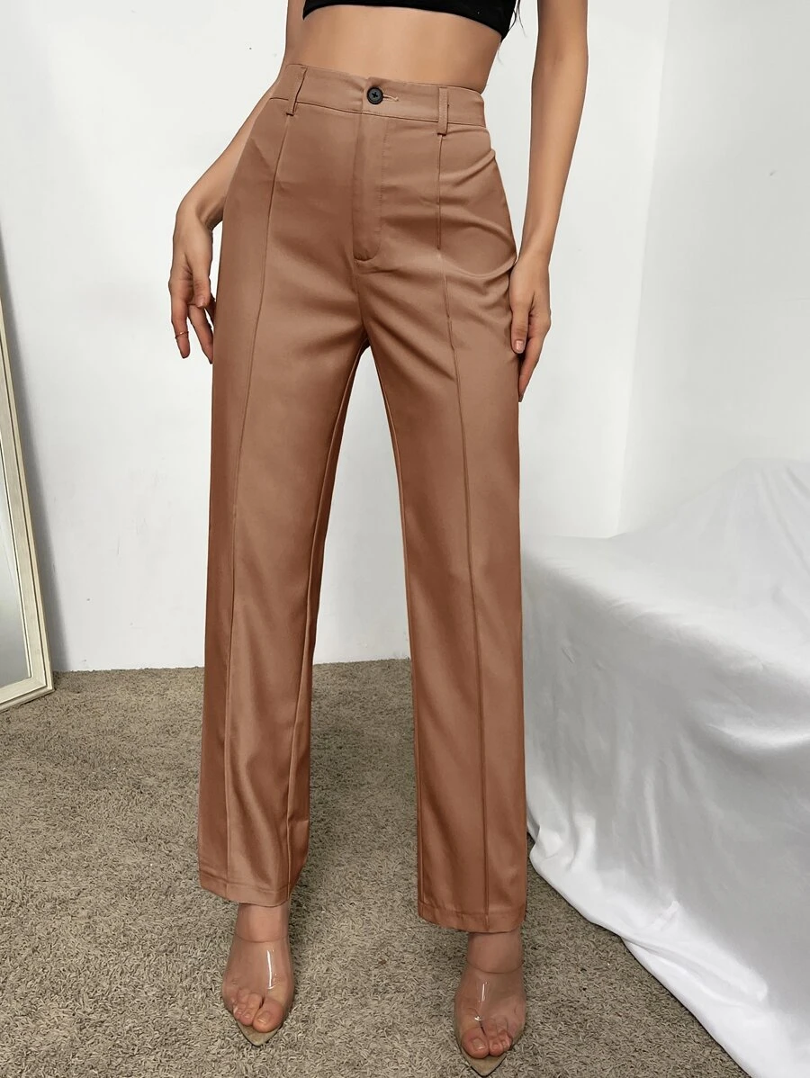 RueChic High Waist Seam Detail Trousers - Khaki - View 1
